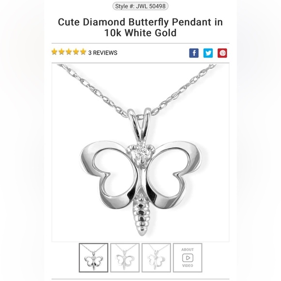 Jewelry - New! White Gold & Diamond Butterfly Pendant Necklace